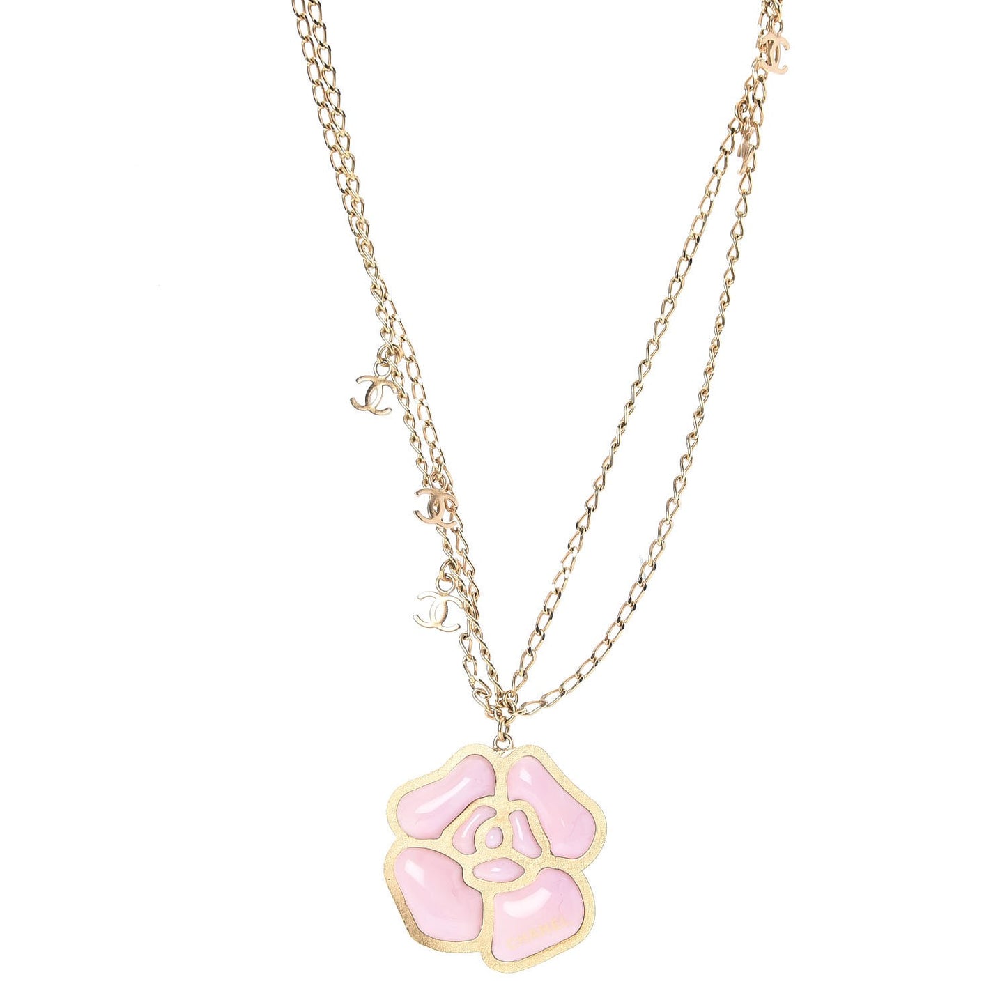 Enamel CC Camellia Necklace Pink Gold