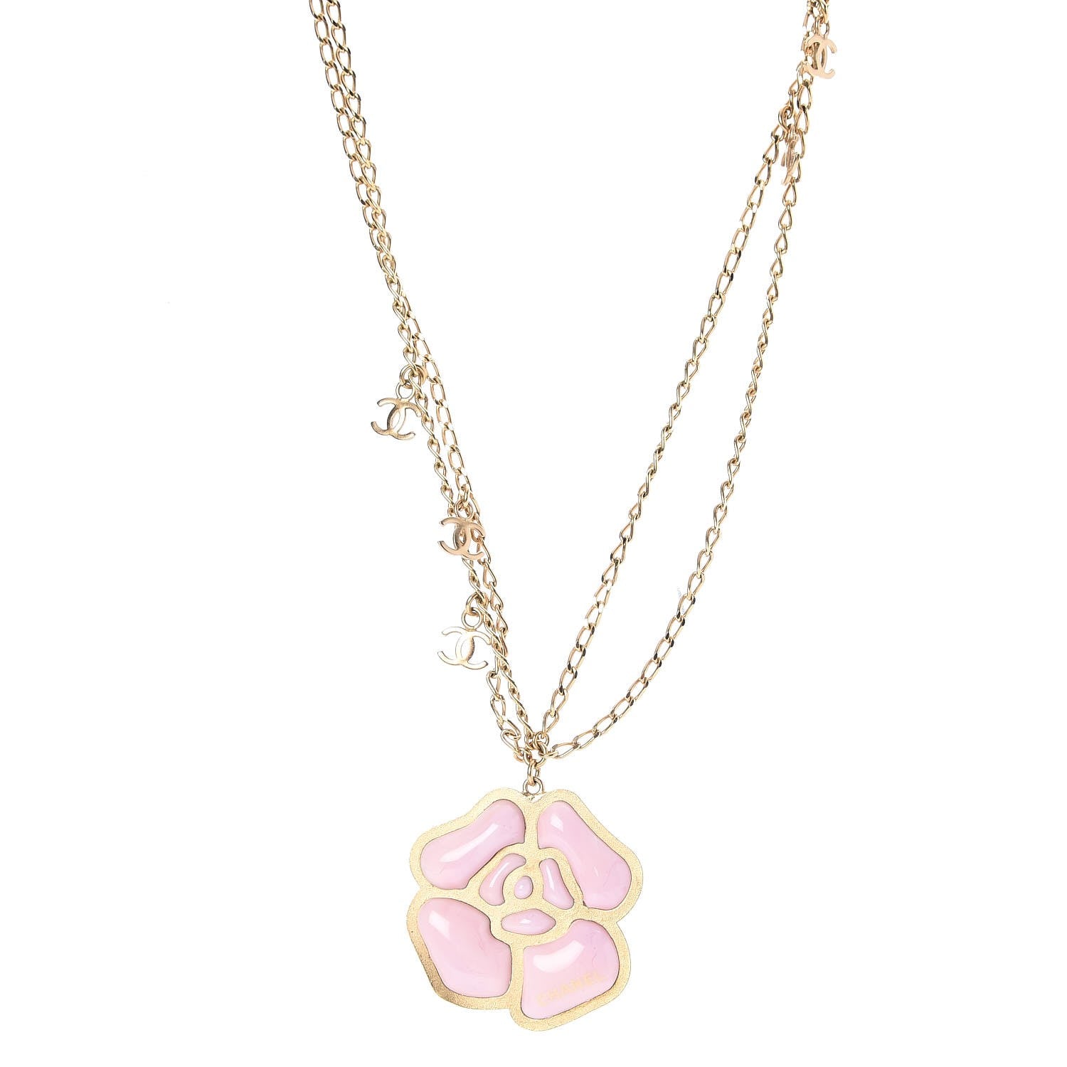 Chanel Enamel CC Camellia Necklace Pink Gold 1 of 5