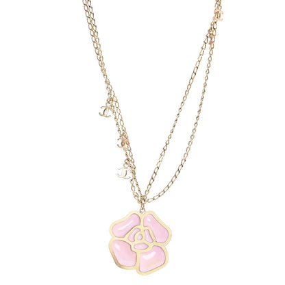 Chanel Enamel CC Camellia Necklace Pink Gold 1 of 5