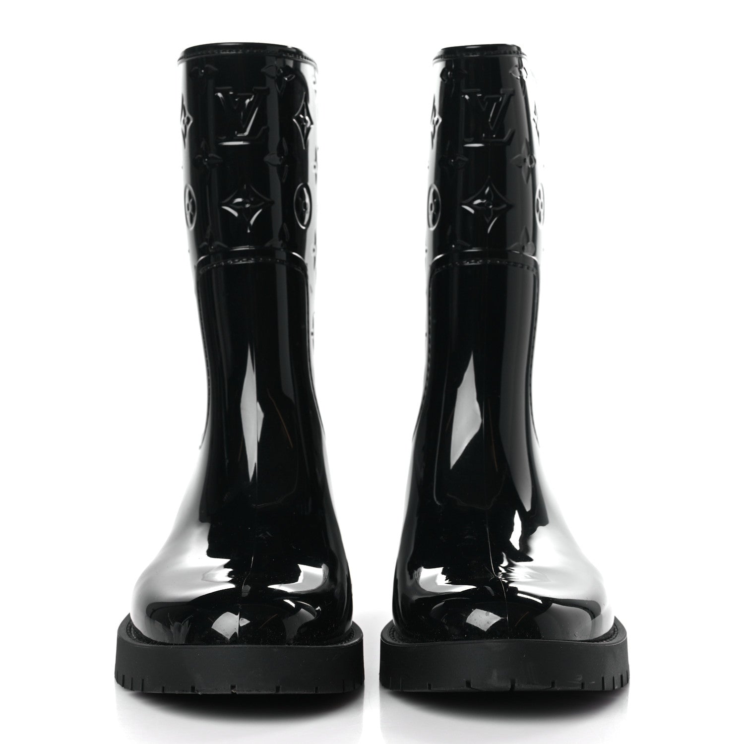 Louis Vuitton Rubber Embossed Monogram Drops Flat Half Boots 39 Black 2 of 7