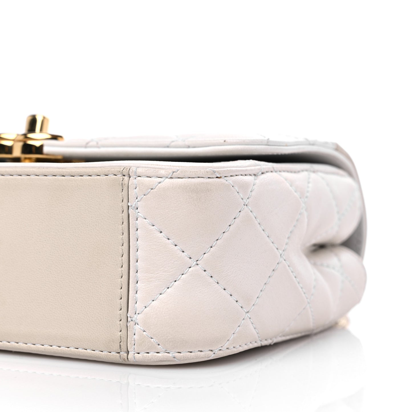Lambskin Calfskin Quilted Shoulder Flap Bag Beige White