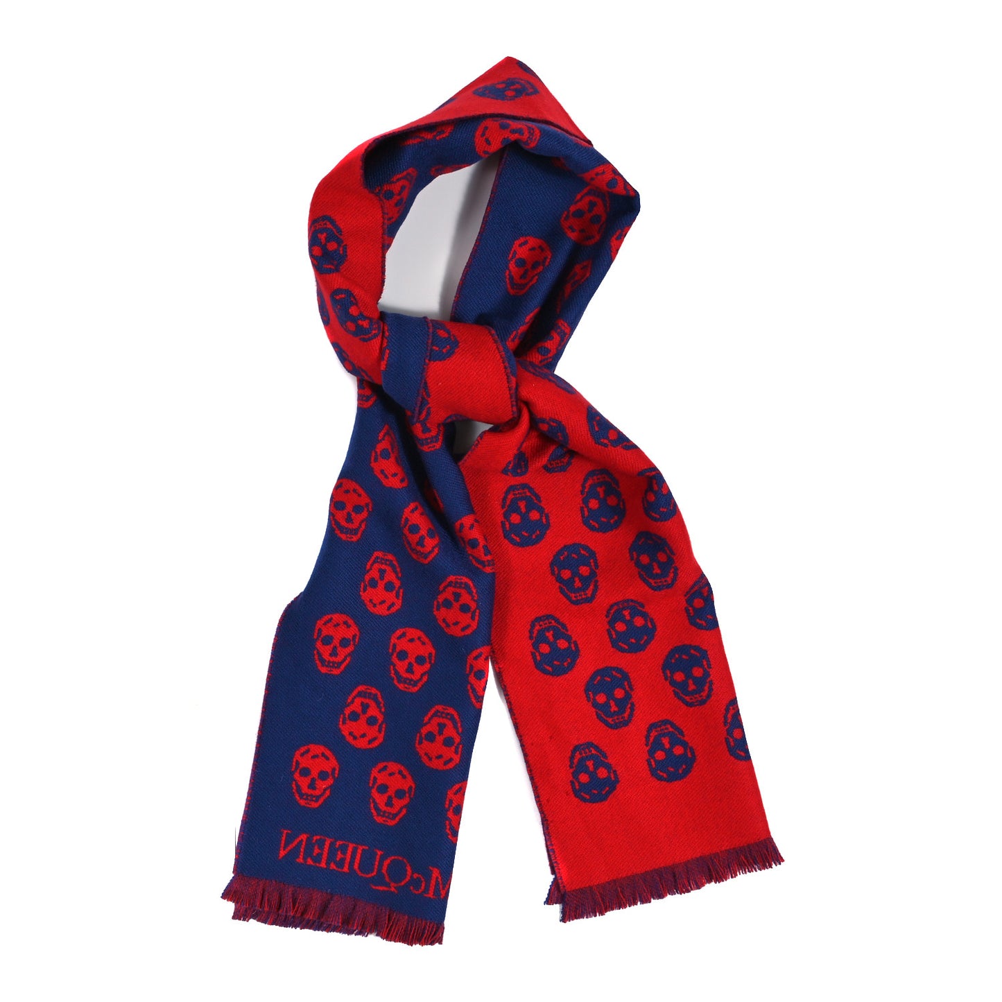 Wool Reversible Upside Down Skull Scarf Blue Red