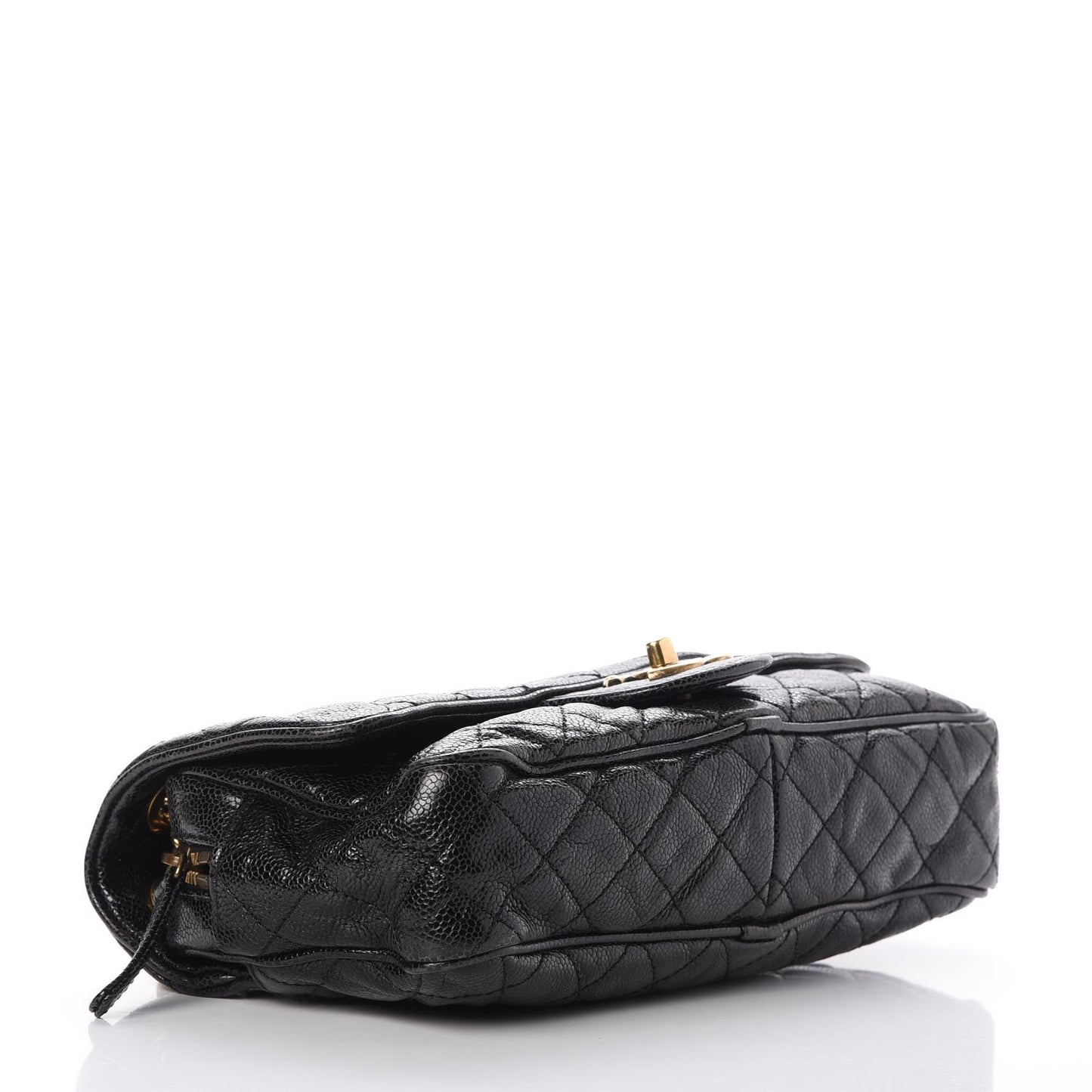 Crumpled Grained Calfskin Quilted Small Shiva Flap Black