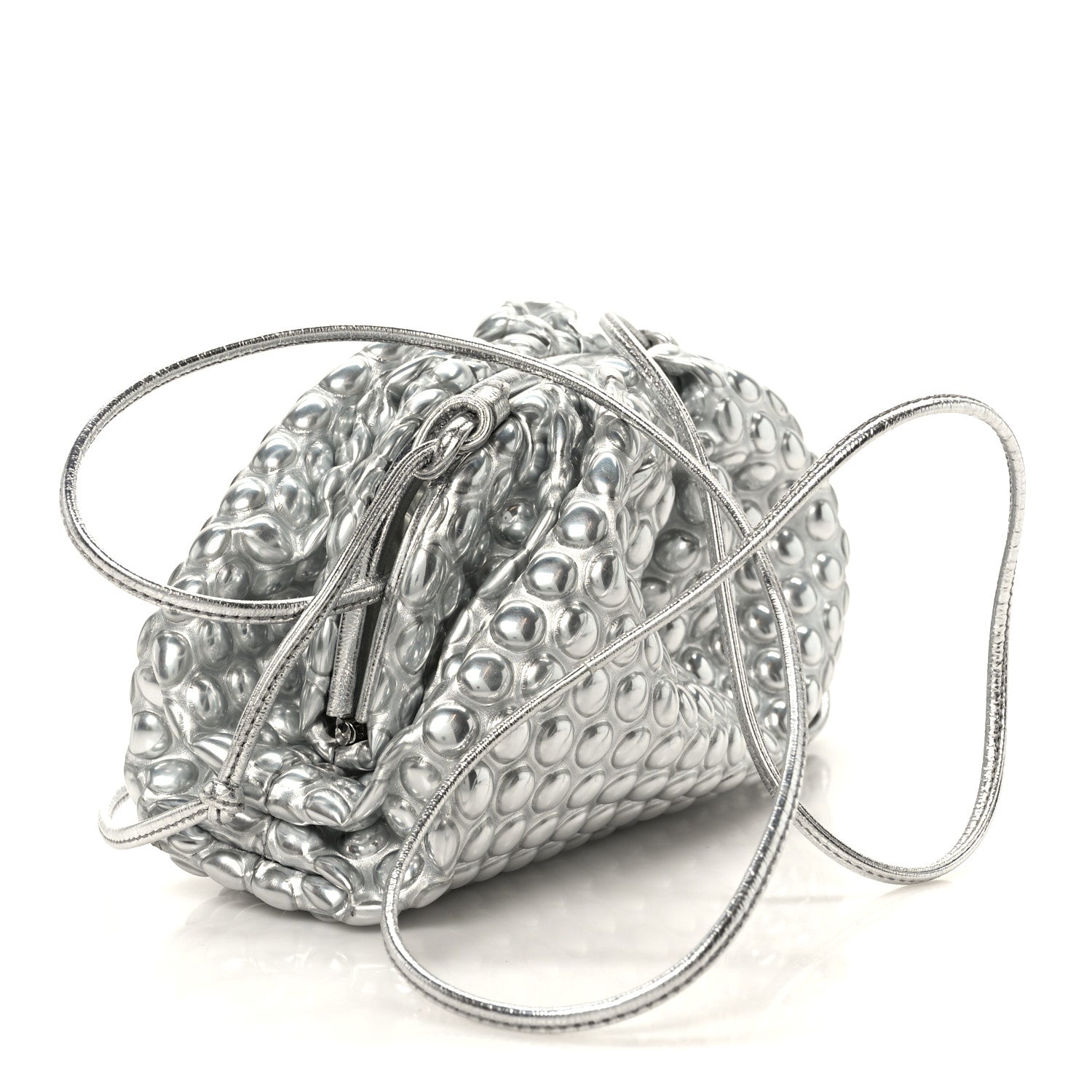 Bottega Veneta Metallic Fabric Bubble Wrap The Mini Pouch Silver 3 of 9