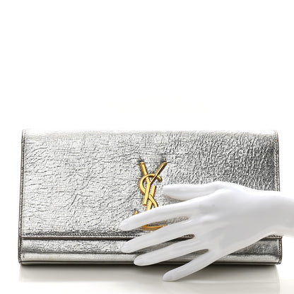 Saint Laurent Textured Metallic Calfskin Classic Monogram Cassandre Clutch Silver 2 of 16
