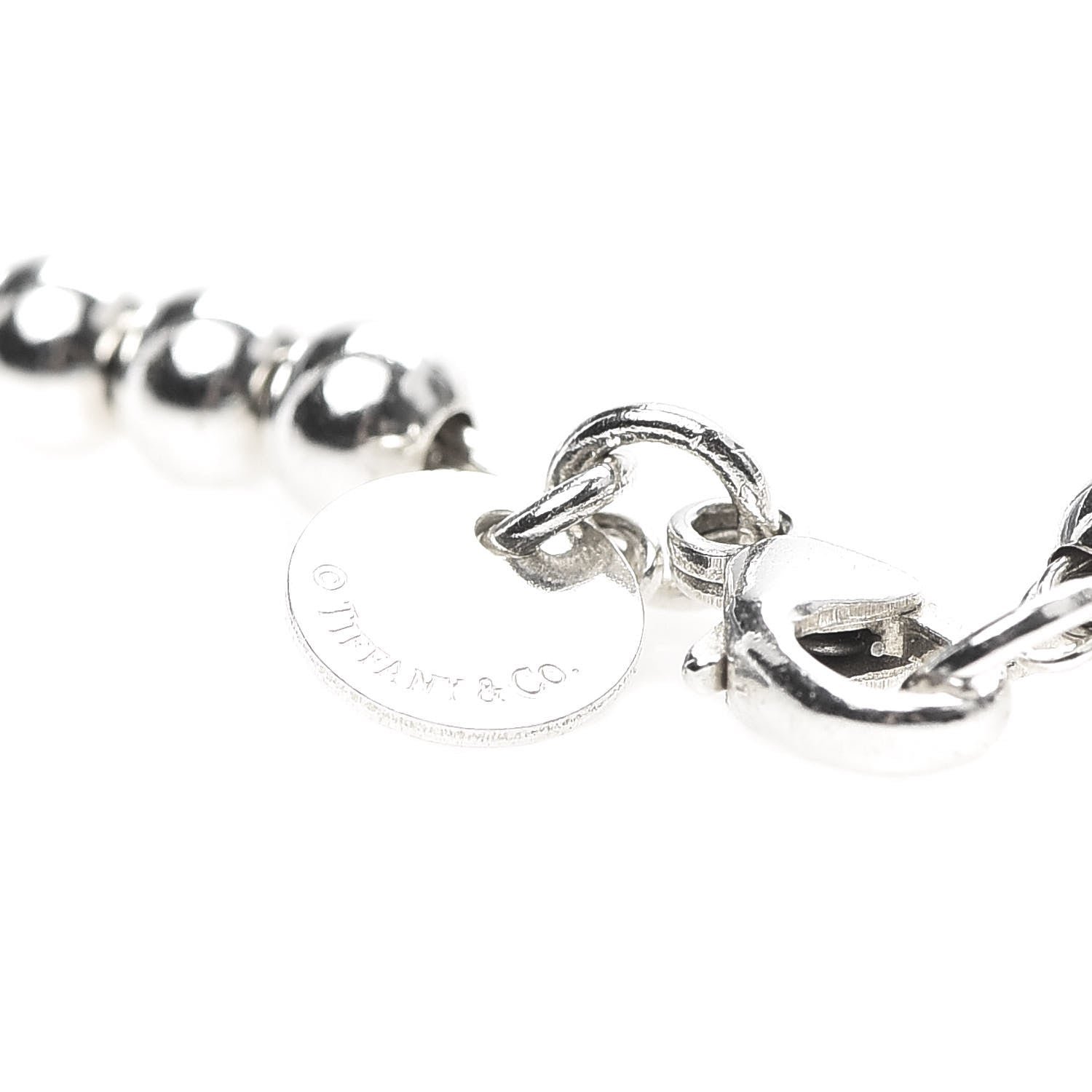 Tiffany Sterling Silver 4mm Mom Heart Tag Bead Bracelet 5 of 7