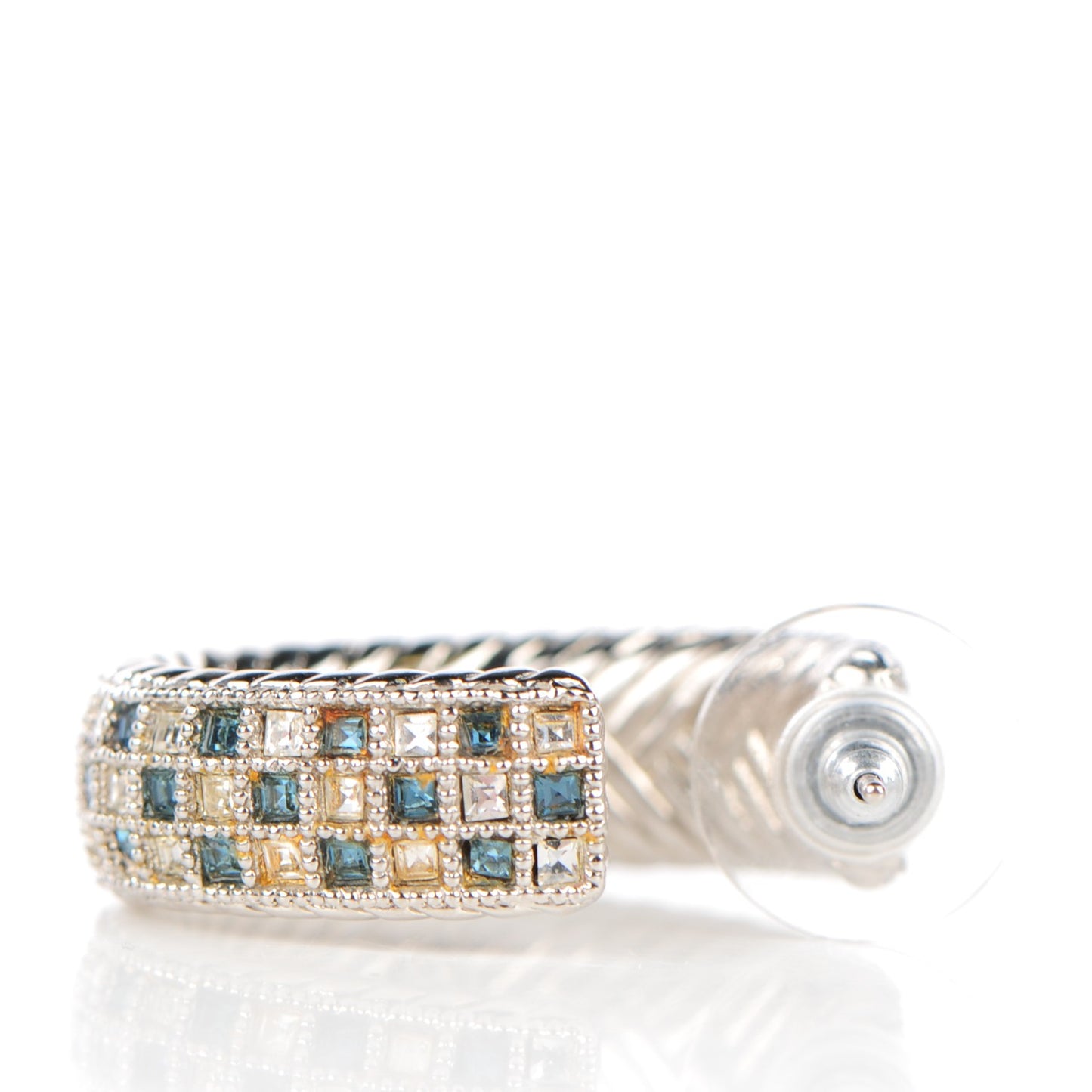 Crystal CC Hoop Earrings Silver Blue