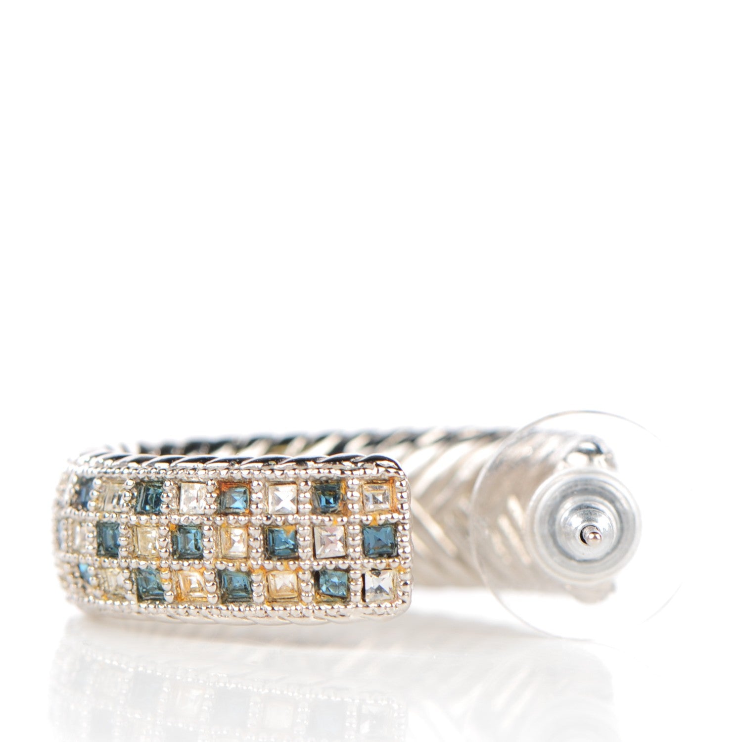 Chanel Crystal CC Hoop Earrings Silver Blue 5 of 6