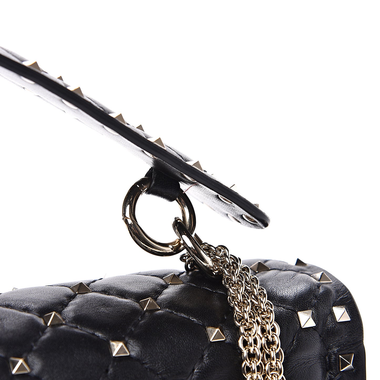Lambskin Large Rockstud Spike Shoulder Bag Black