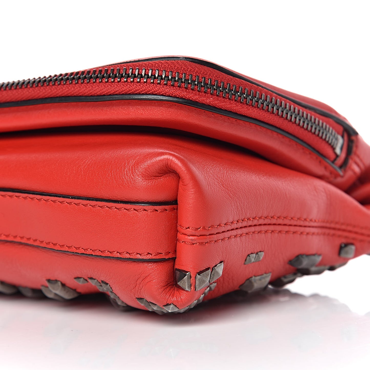 Calfskin Studded Padlock Skull Fold Over Clutch Red
