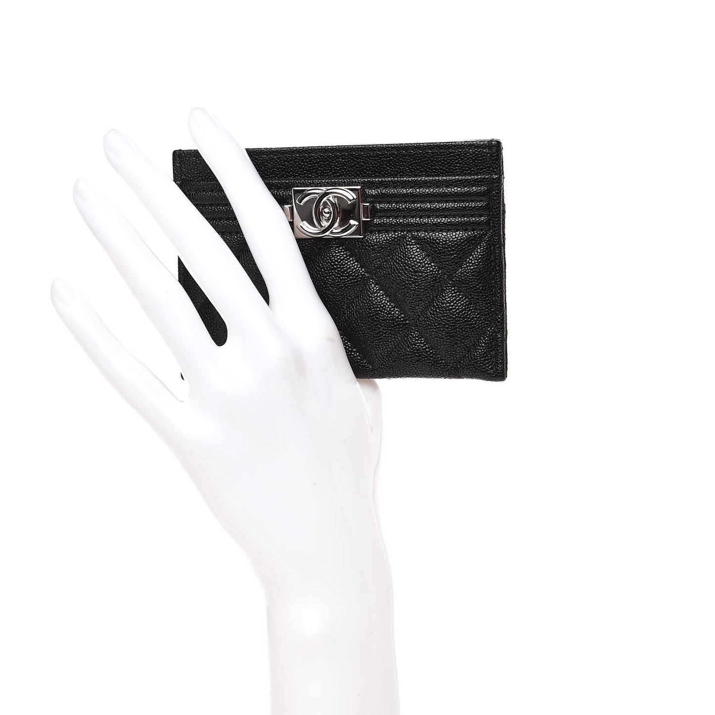 Metallic Caviar Quilted Boy Card Holder Black
