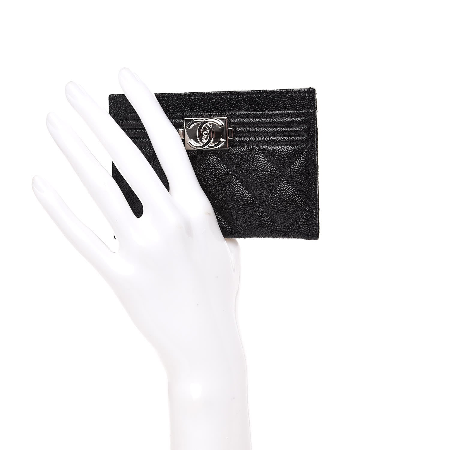 Chanel Metallic Caviar Quilted Boy Card Holder Black 2 of 9