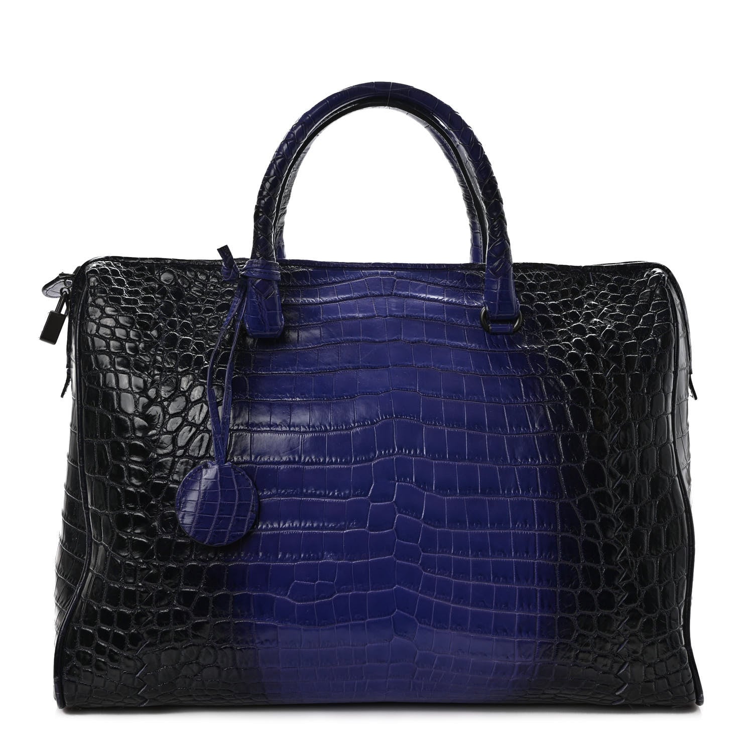 Bottega Veneta Crocodile Boston Purple Black 1 of 12