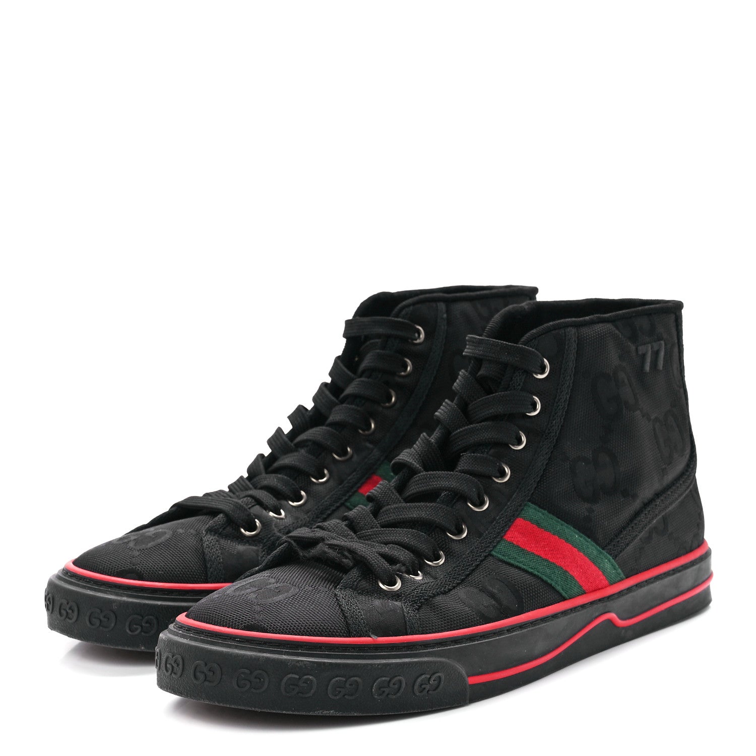 Gucci Econyl Nylon Web Monogram Mens Off The Grid 1977 Tennis High Top Sneakers 8 Black 3 of 7