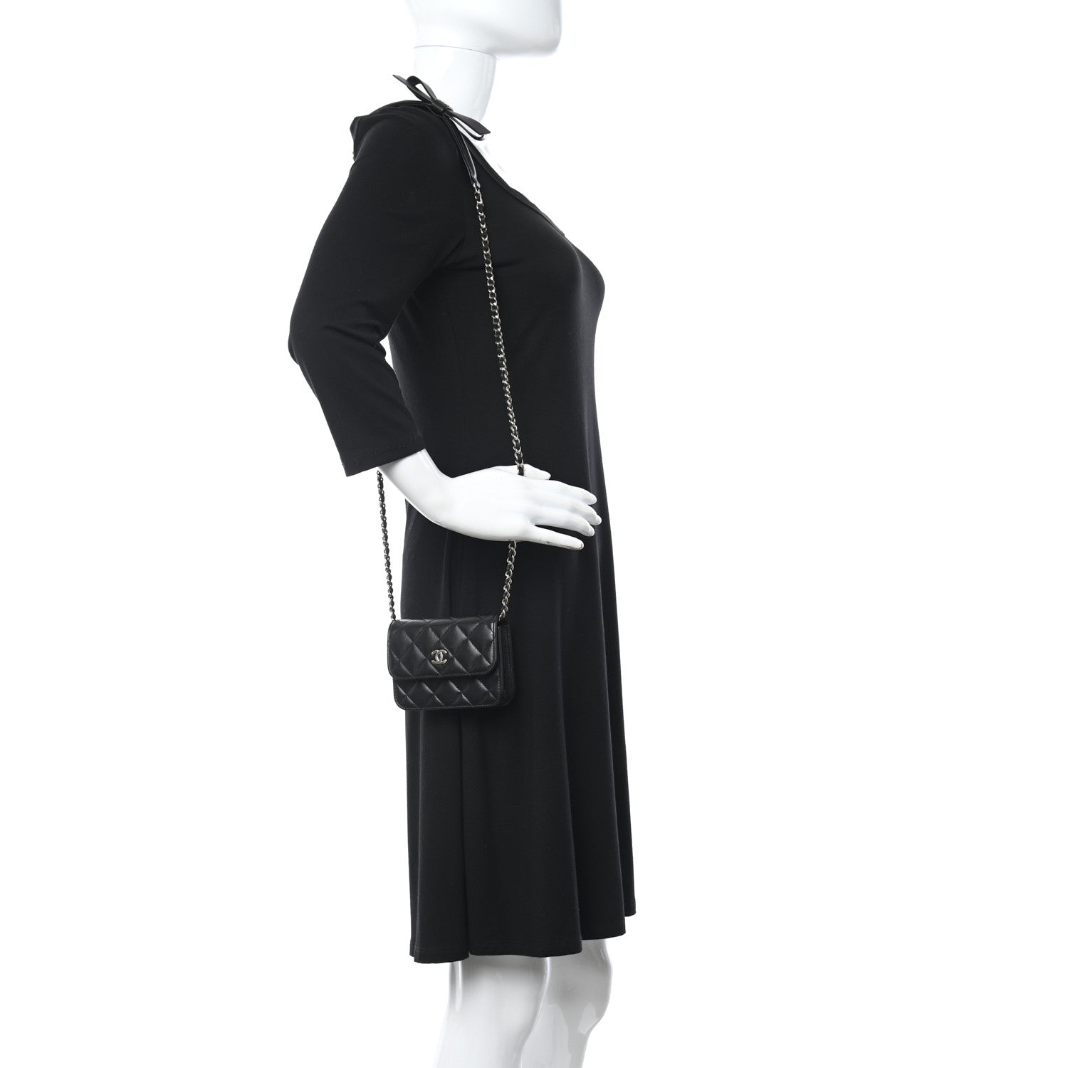 Chanel Lambskin Quilted Mini Coco Bow Clutch With Chain Black 2 of 12