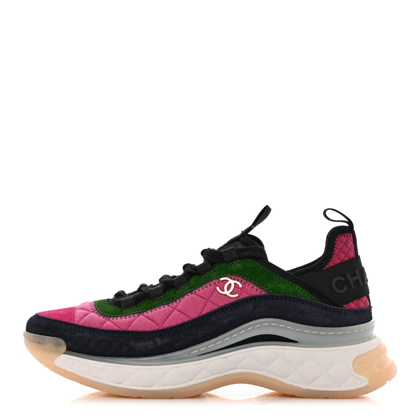 Velvet Calfskin Mixed Fibers CC Sneakers 38 Dark Pink Green