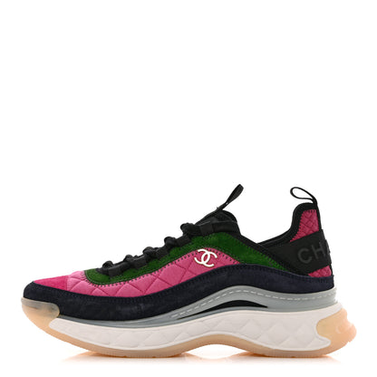 Chanel Velvet Calfskin Mixed Fibers CC Sneakers 38 Dark Pink Green 1 of 9