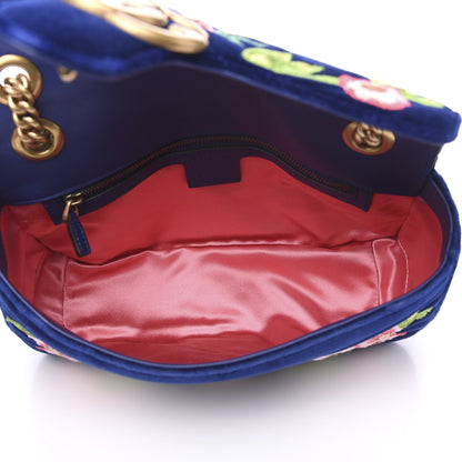 Gucci Velvet Matelasse Deer Embroidered Small GG Marmont Shoulder Bag Cobalt 4 of 10