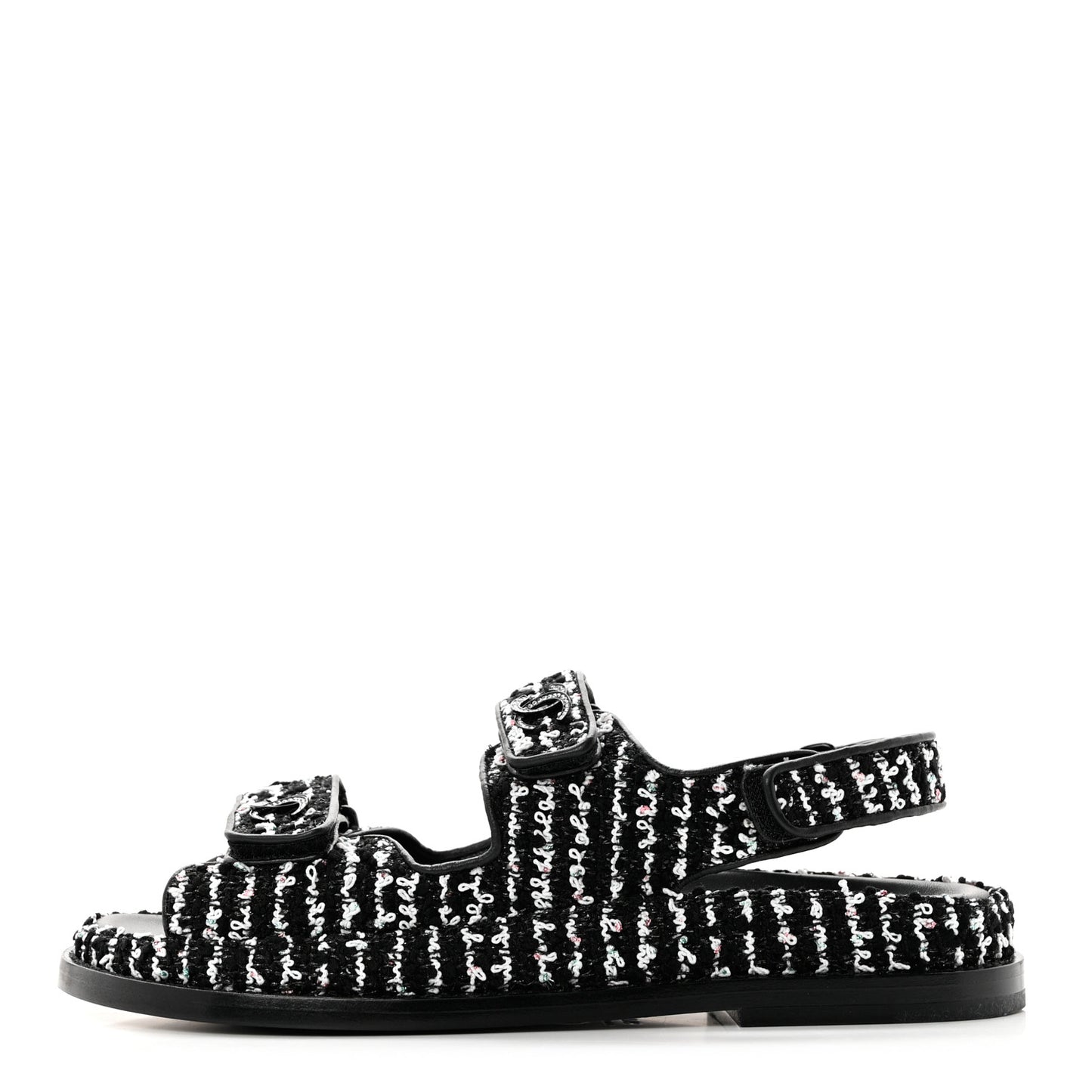 Tweed Lambskin Dad Sandals 37.5 Black White
