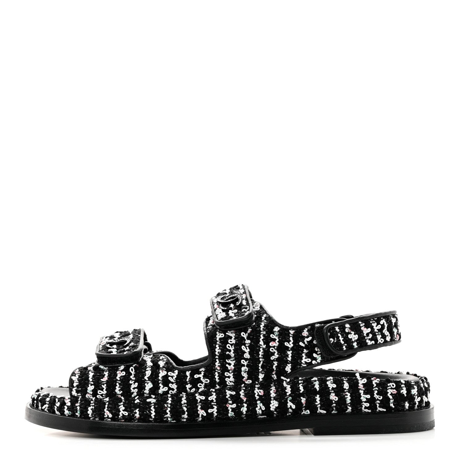 Chanel Tweed Lambskin Dad Sandals 37.5 Black White 1 of 8