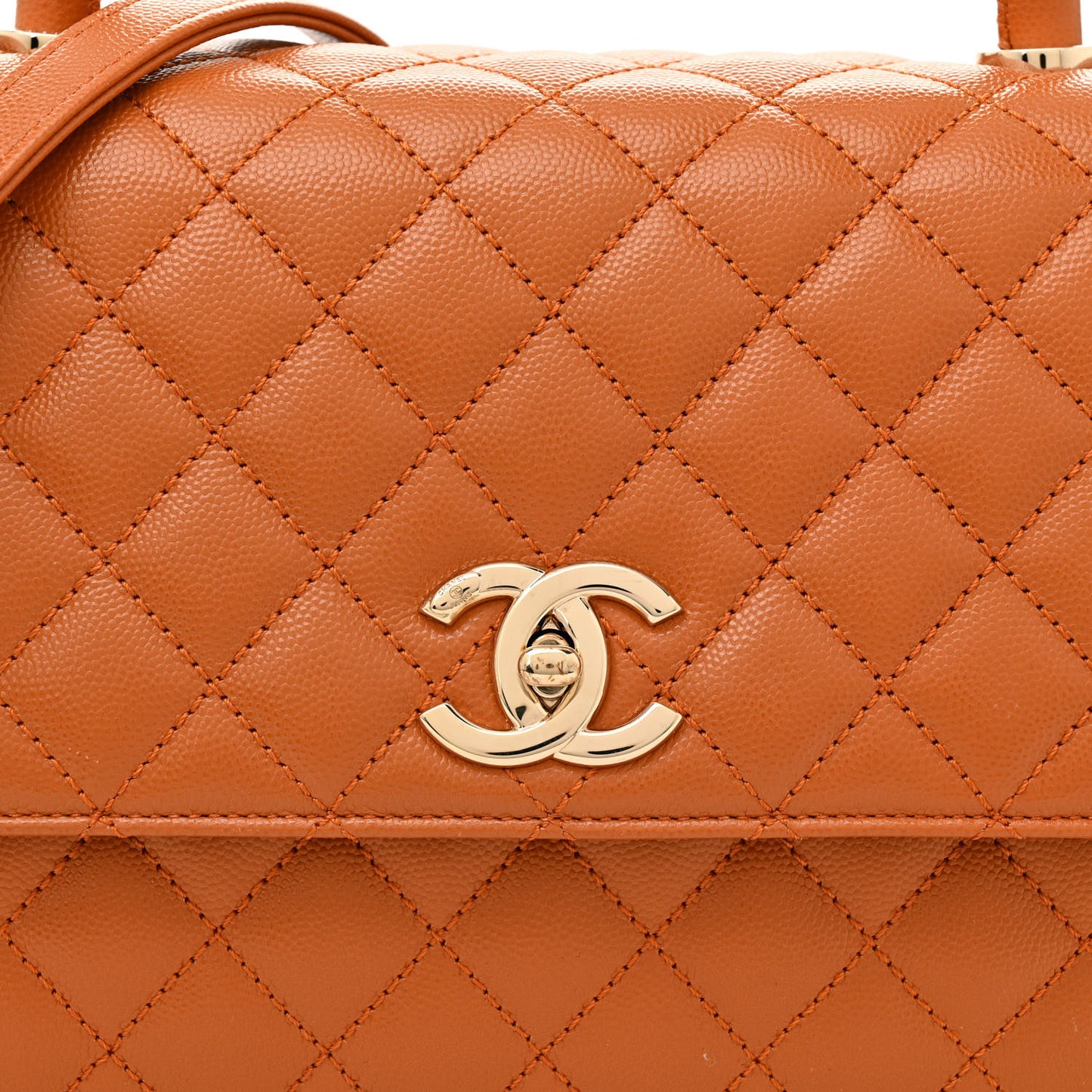 Caviar Quilted Small Coco Handle Flap Brown