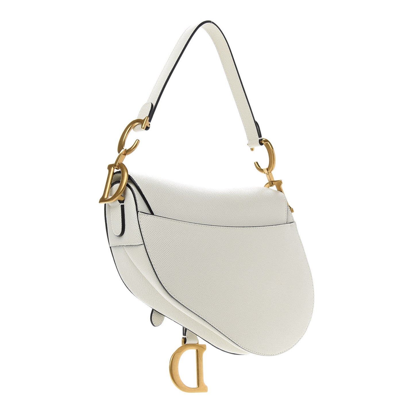 Grained Calfskin Saddle Bag White