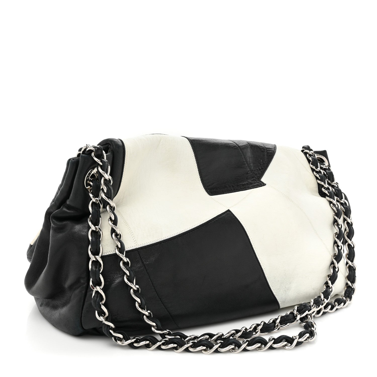 Chanel Lambskin Patchwork Accordion Flap Black White 3 of 23