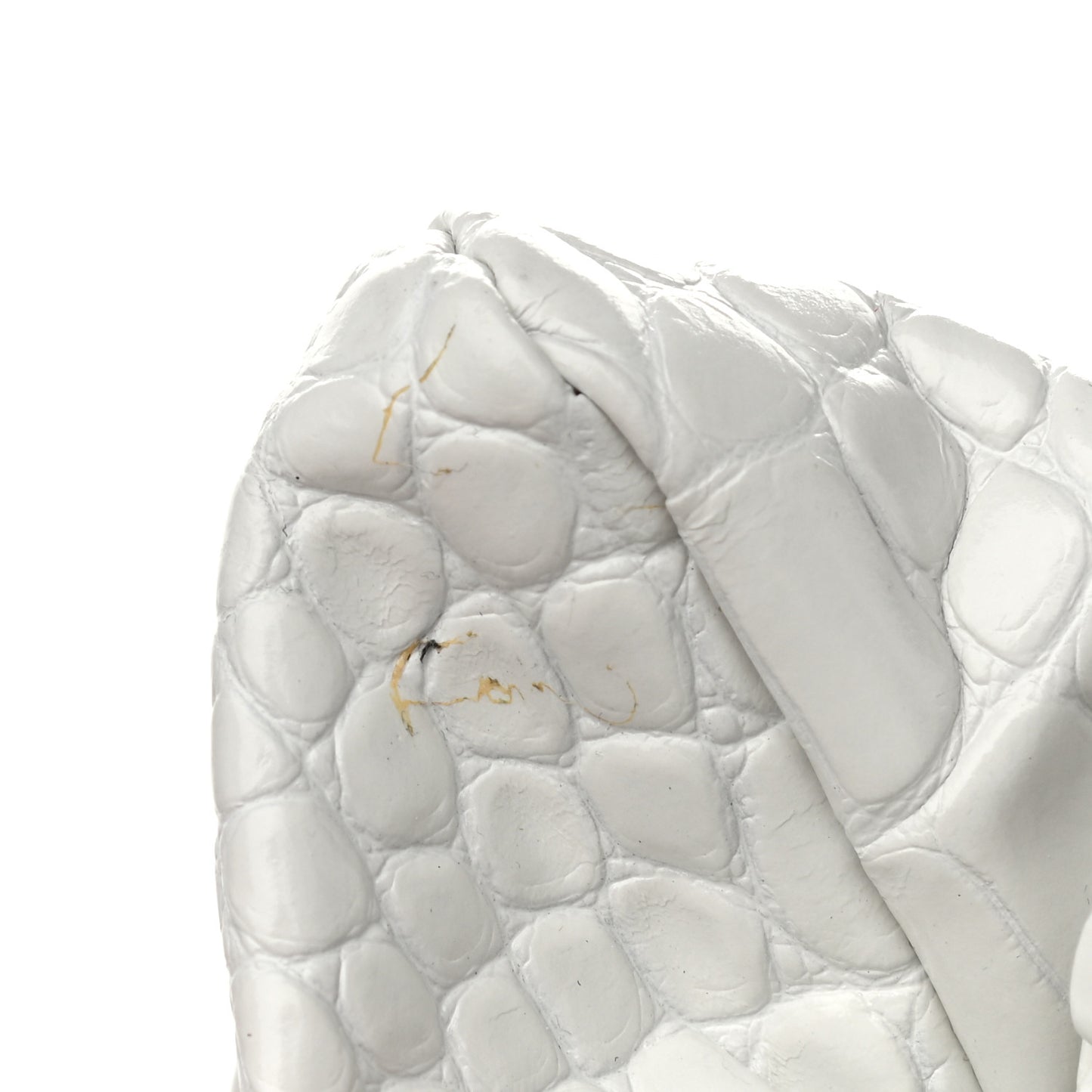 Shiny Supple Calfskin Logo Crocodile Embossed XL Cloud Clutch White