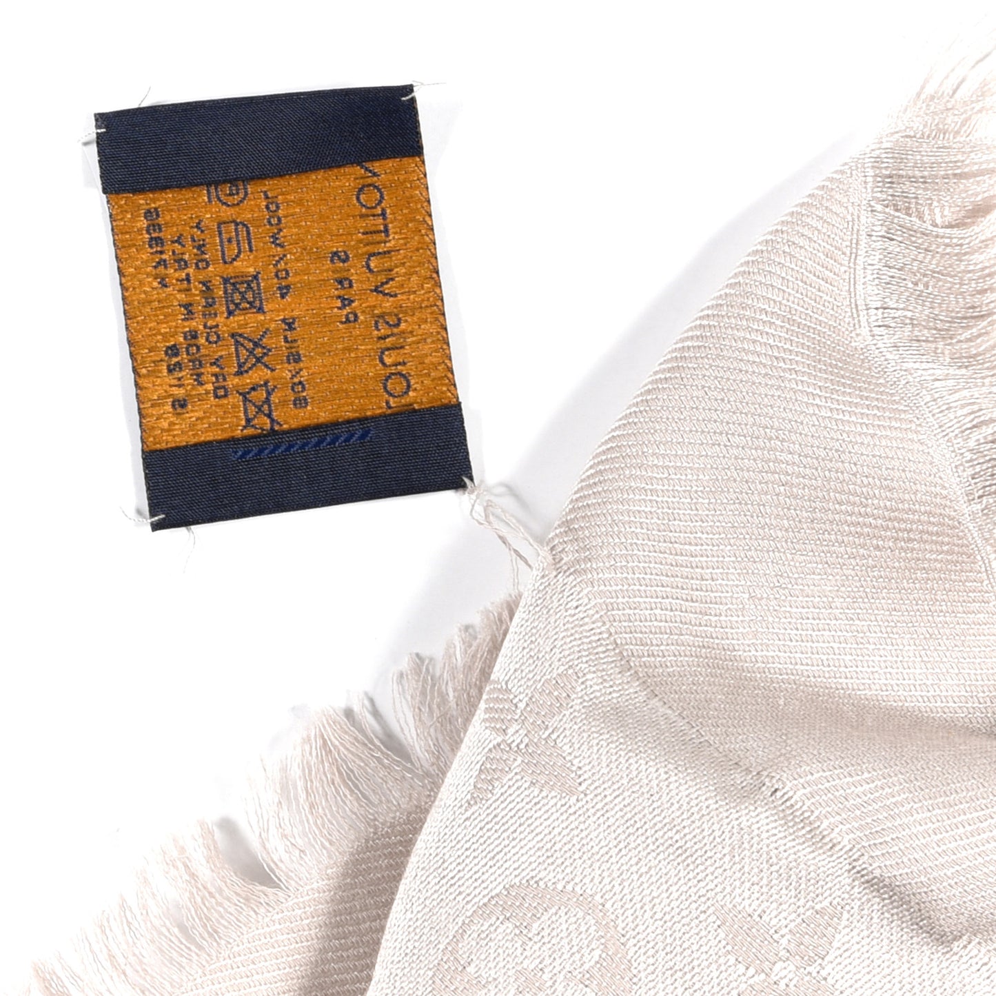 Wool Silk Monogram Denim Shawl Pearl Grey