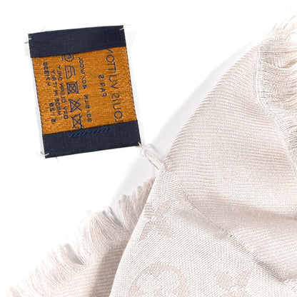 Louis Vuitton Wool Silk Monogram Denim Shawl Pearl Grey 5 of 6