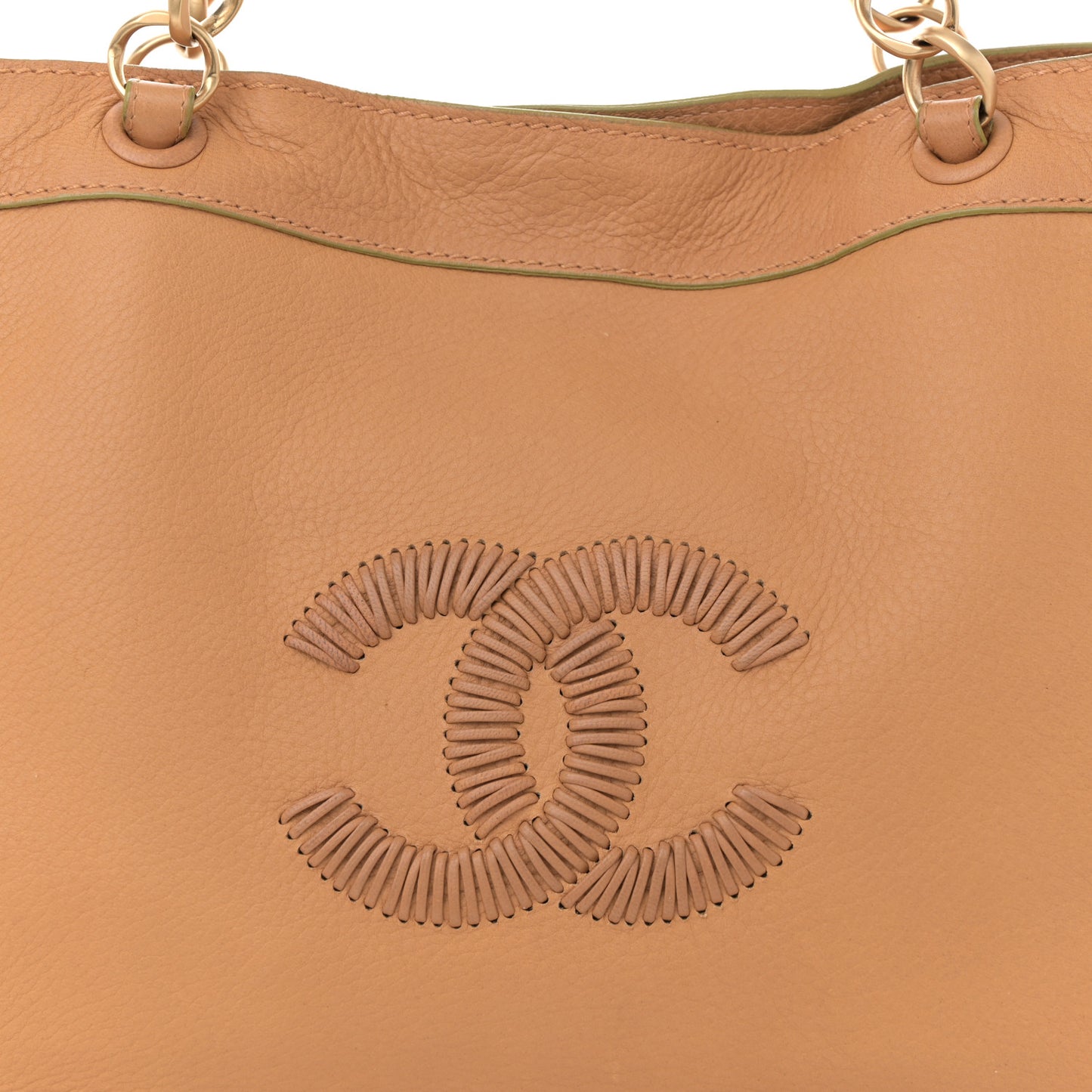 Calfskin Whipstitch CC Tote Beige