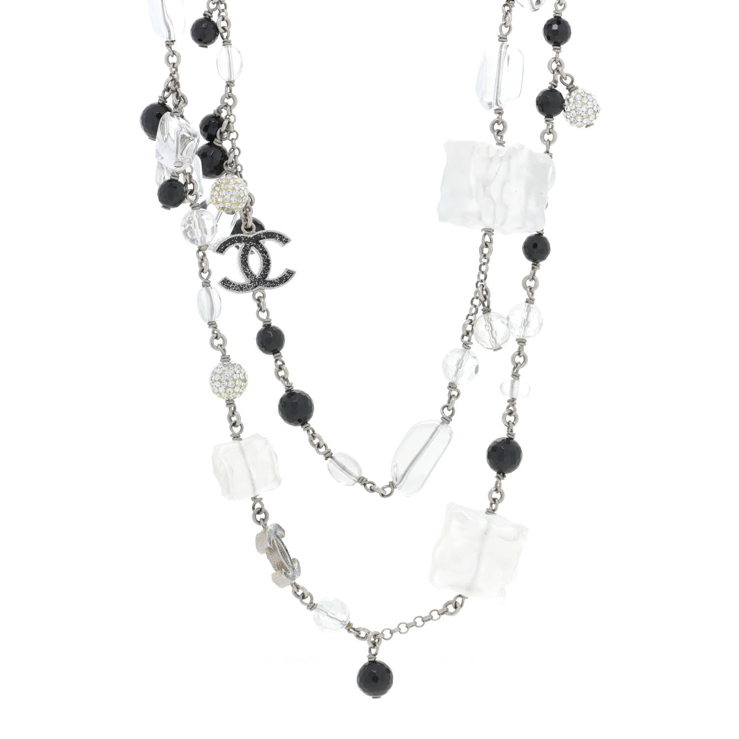 Chanel Crystal Beaded CC Necklace Silver Black 1 of 5