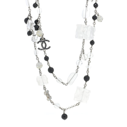Chanel Crystal Beaded CC Necklace Silver Black 1 of 5