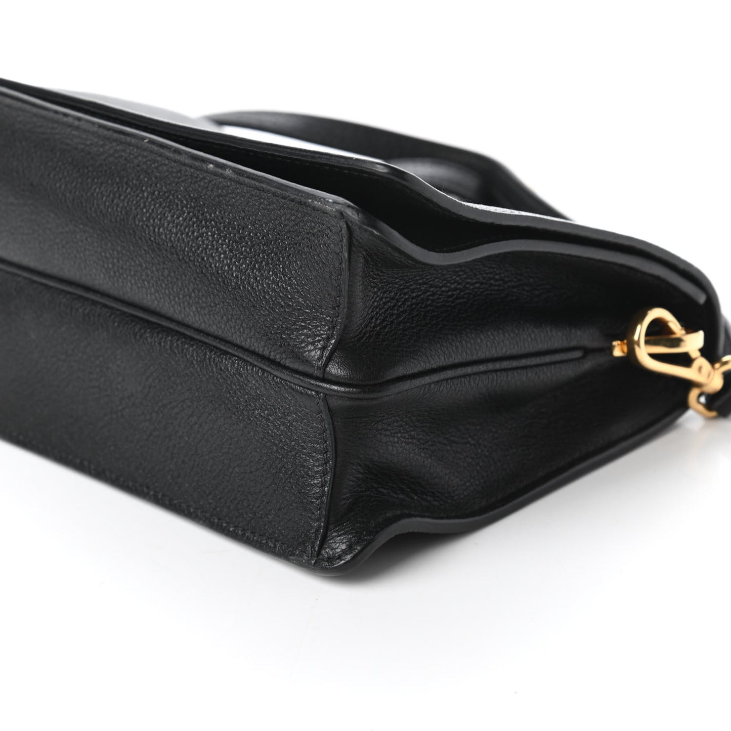 Vitello Daino Double Strap Flap Crossbody Black