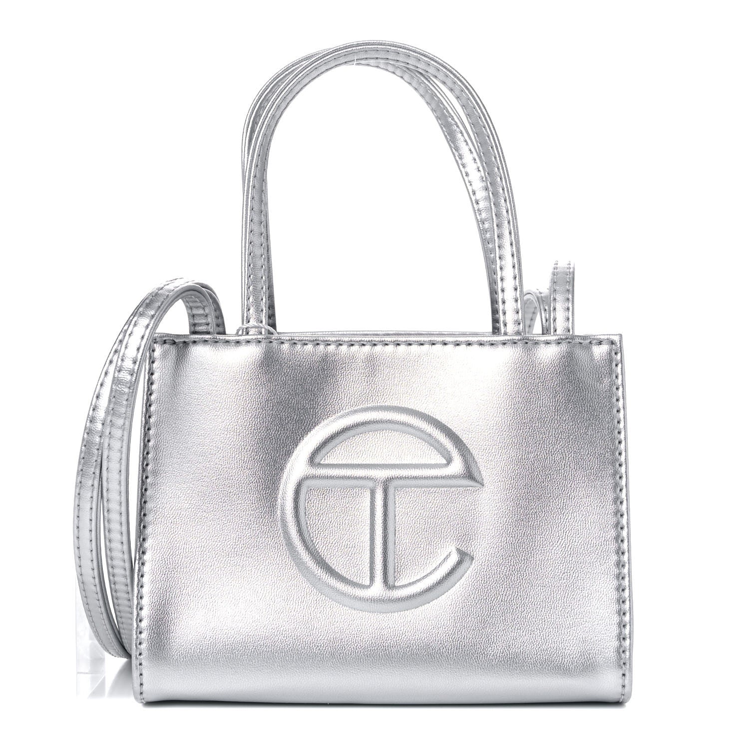 Telfar Metallic Vegan Leather Small Shopping Bag Silver 1 of 8