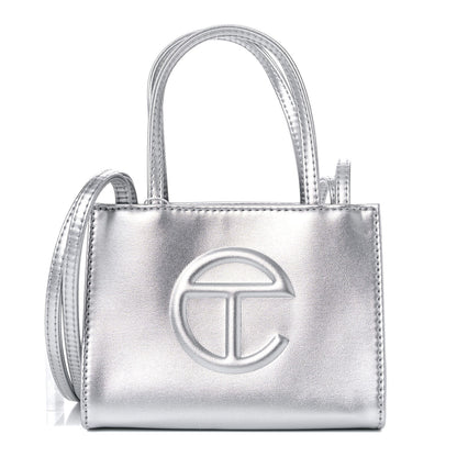 Telfar Metallic Vegan Leather Small Shopping Bag Silver 1 of 8