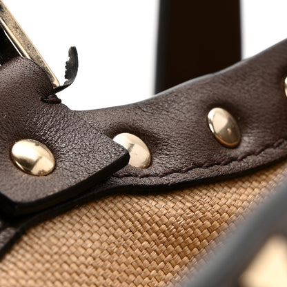Valentino Garavani Synthetic Raffia Calfskin Rockstud Small Garden Tote Bag Tobacco Cacao 13 of 14