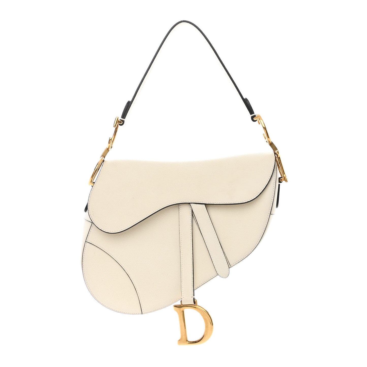 Grained Calfskin Saddle Bag White