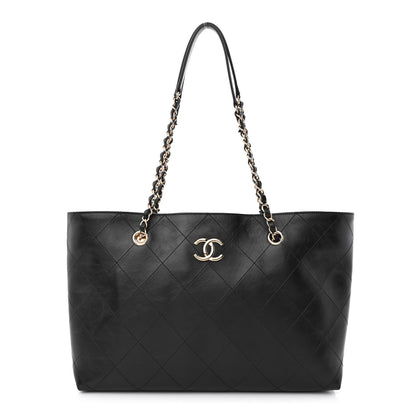 Chanel Glazed Calfskin Stitched Shopping Tote Black 3 of 12