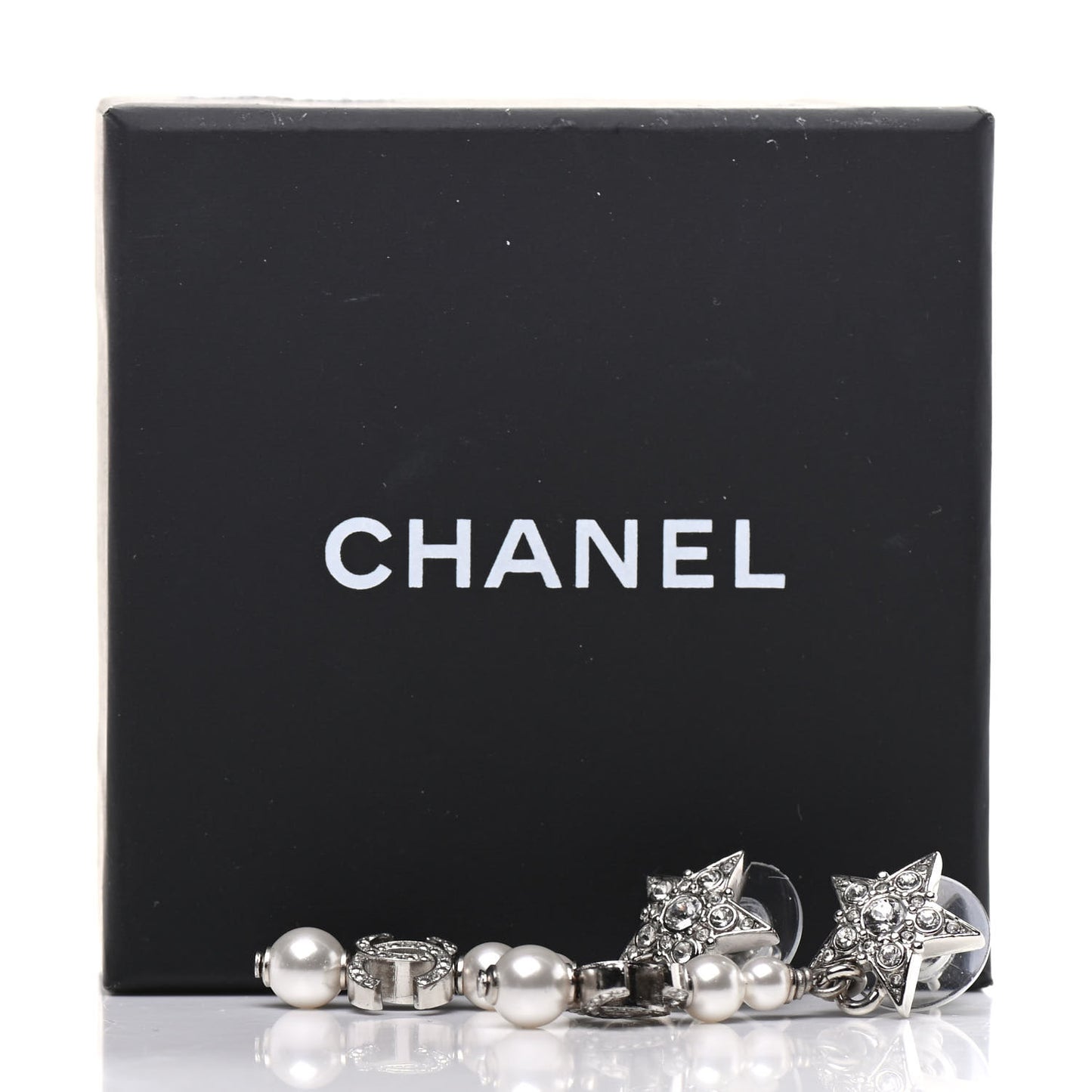 Crystal Pearl CC Star Drop Earrings Silver