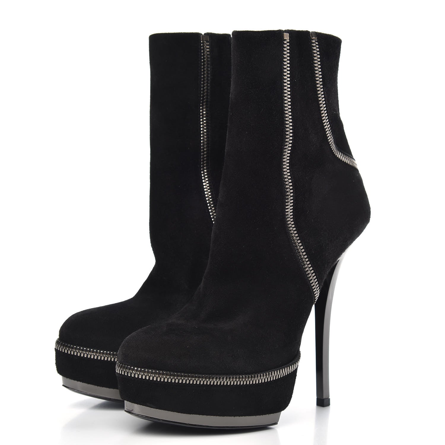 Gucci Suede Zipper Platform Pumps Black 35 3 of 10