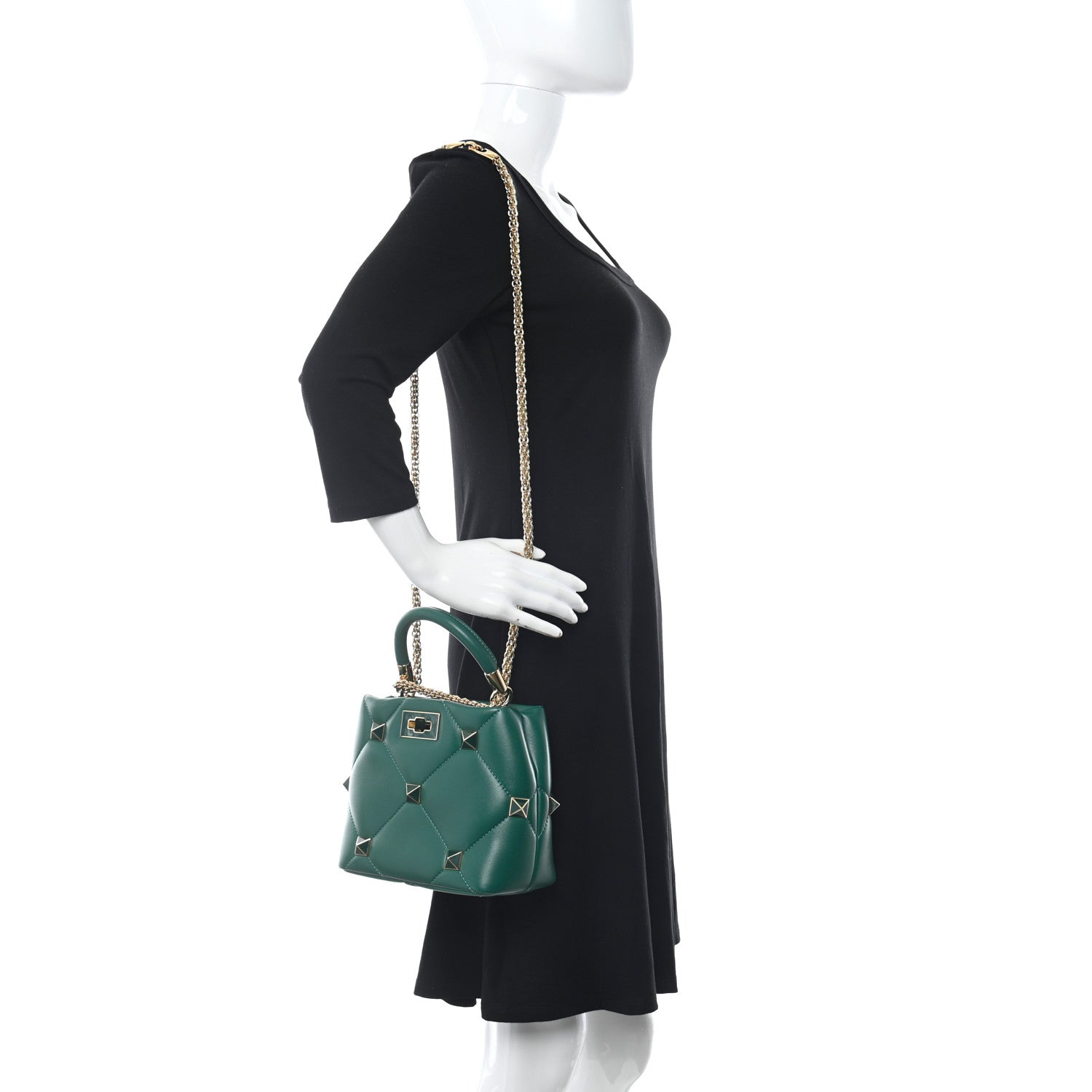 Valentino Garavani Nappa Enamel Small Roman Stud The Handle Bag Jungle 2 of 9