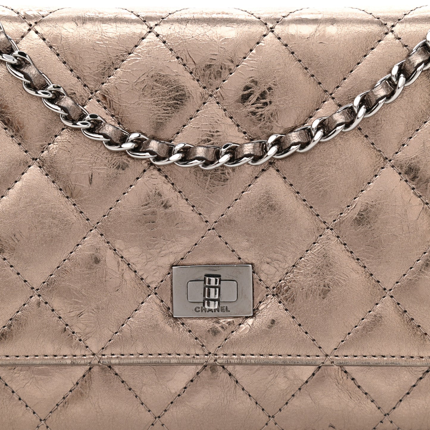 Metallic Aged Calfskin Quilted Reissue Wallet On Chain WOC Bronze