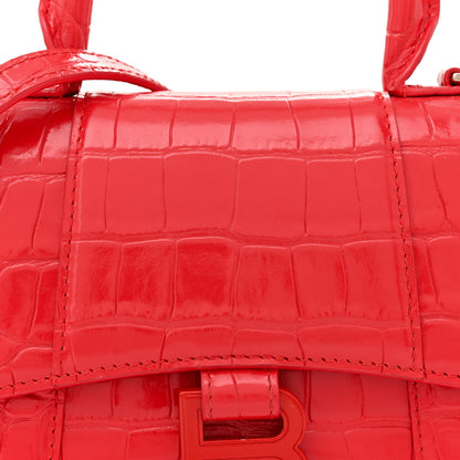 Balenciaga Shiny Calfskin Tonal B Crocodile Embossed Hourglass Top Handle Bag XS Bright Red 8 of 13