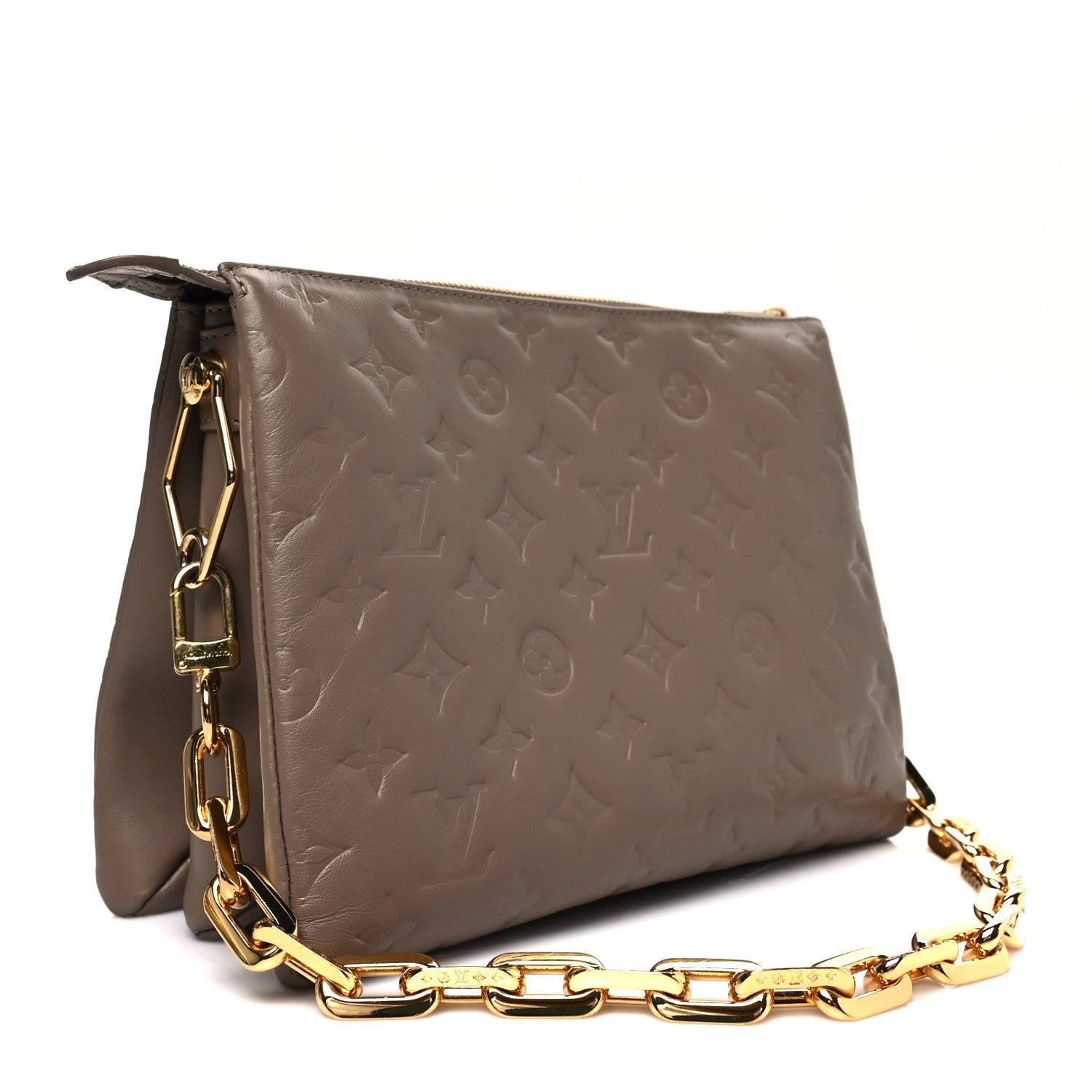 Louis Vuitton Lambskin Embossed Monogram Coussin PM Taupe 3 of 7