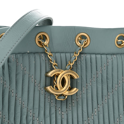 Chanel Crumpled Calfskin Coco Pleats Drawstring Bag Blue 8 of 11