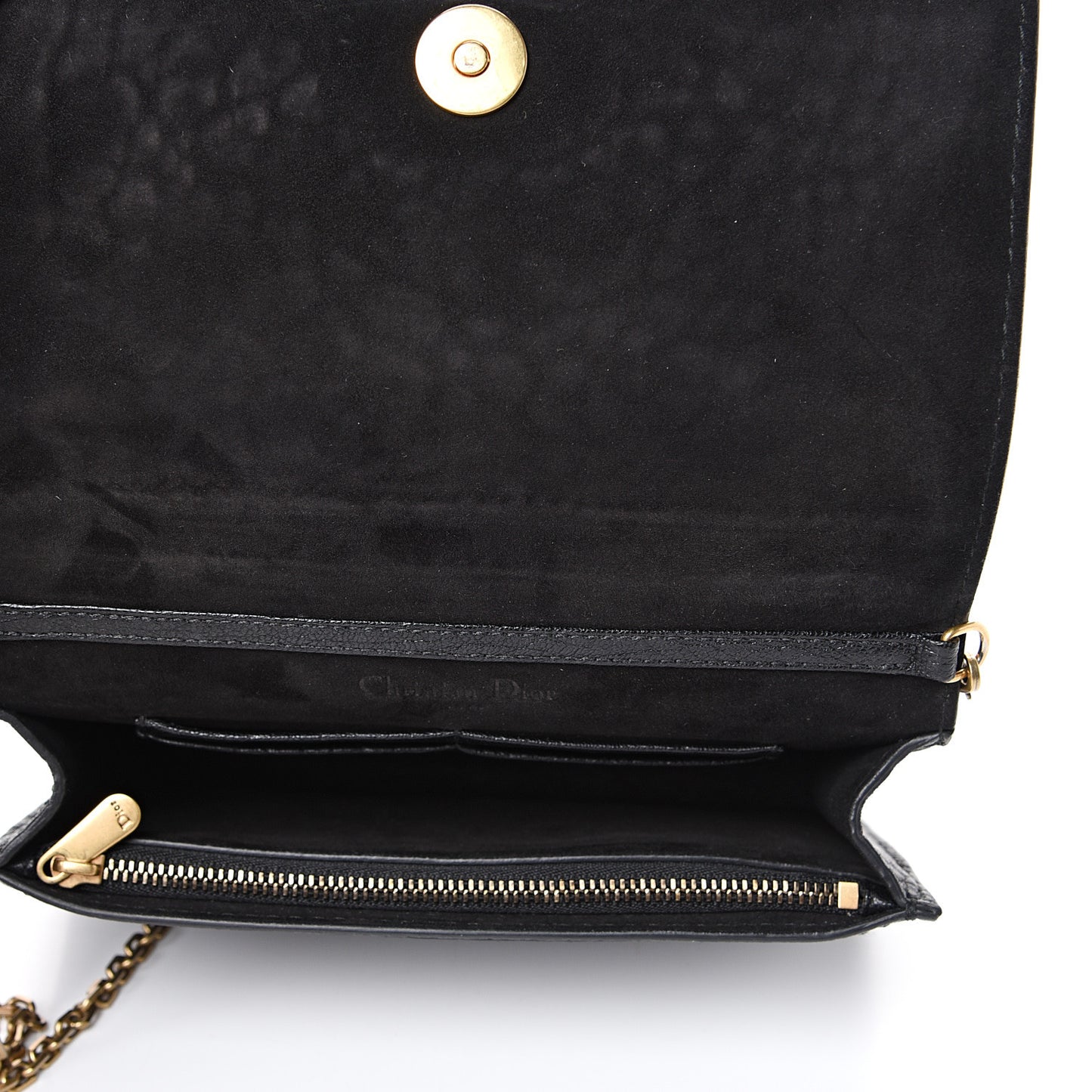 Grained Calfskin J'Adior Wallet on Chain Pouch Black