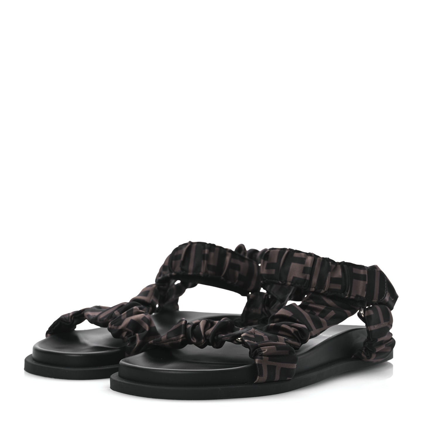 Satin FF Ruched Sandals 40 Tobacco Black