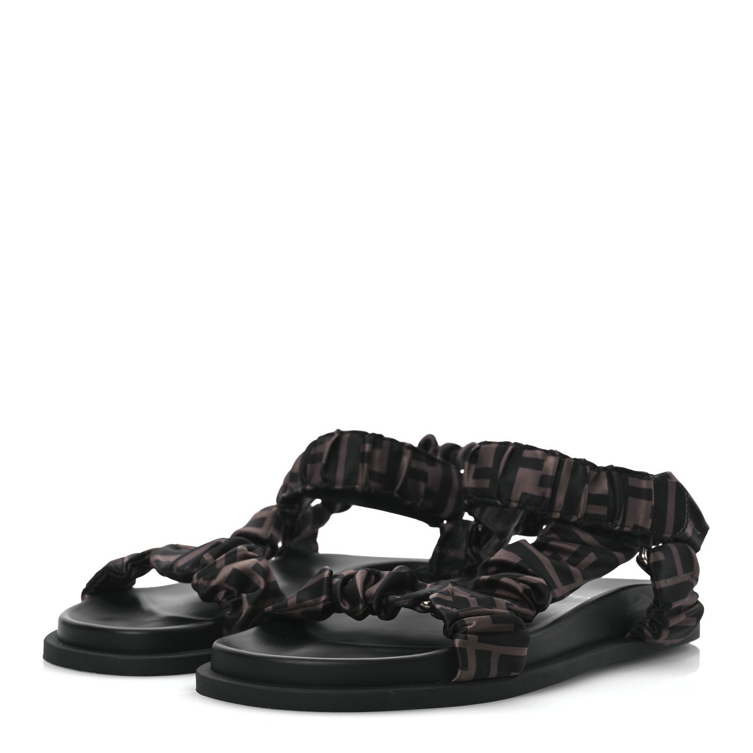 Fendi Satin FF Ruched Sandals 40 Tobacco Black 4 of 9