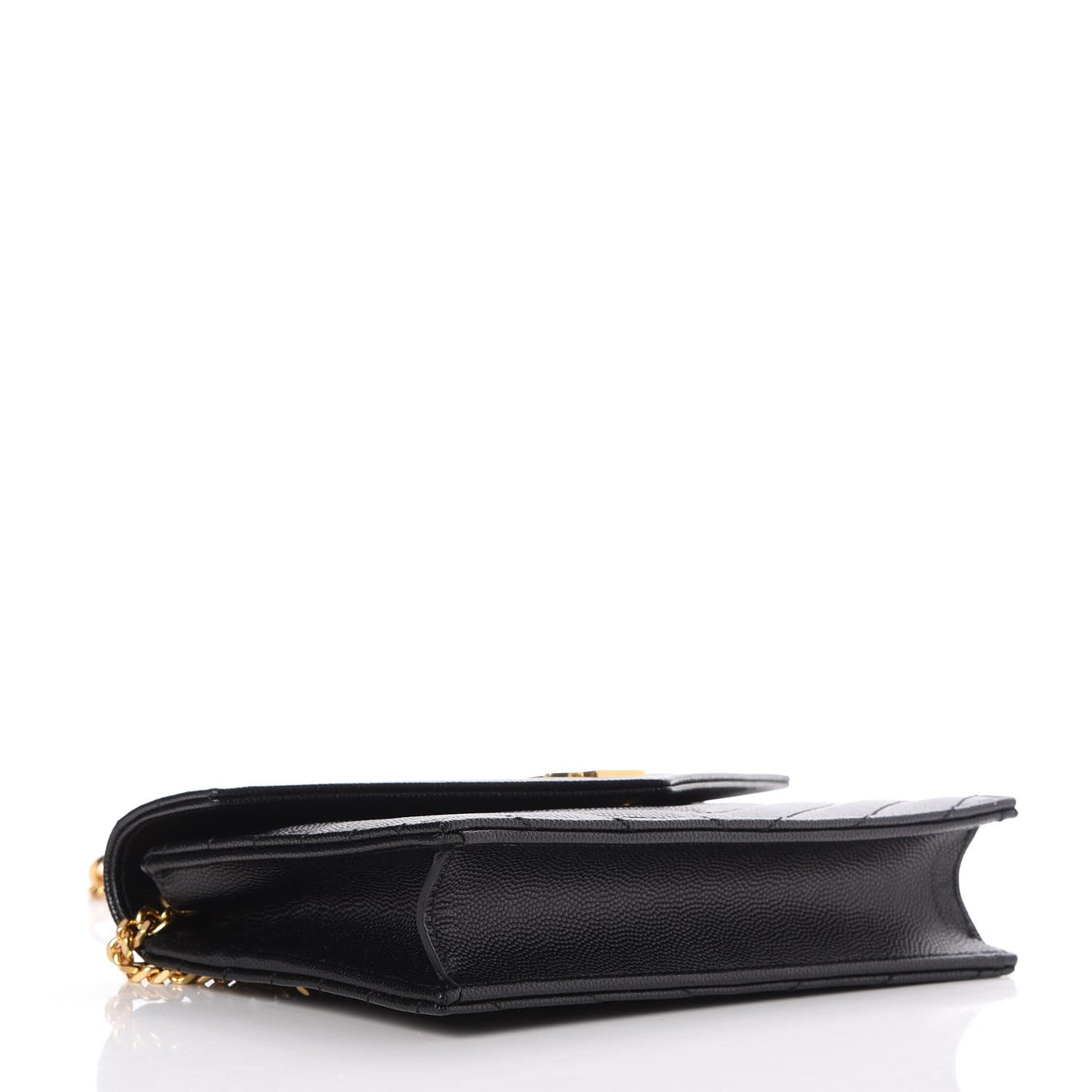 Grain De Poudre Matelasse Chevron Monogram Envelope Chain Wallet Black